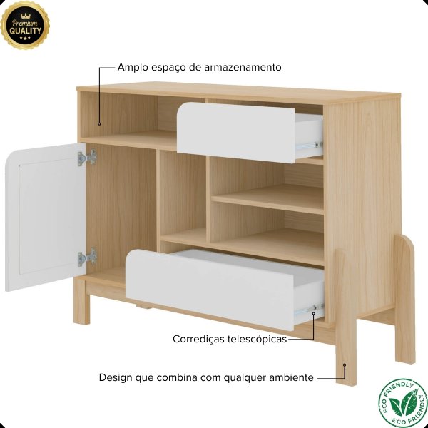 11 buffet aparador com detalhes curvados nature naturale branco palha