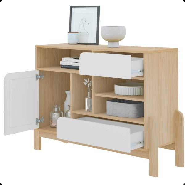 12 buffet aparador com detalhes curvados nature naturale branco palha