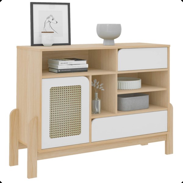 13 buffet aparador com detalhes curvados nature naturale branco palha