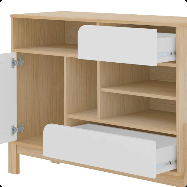 14 buffet aparador com detalhes curvados nature naturale branco palha