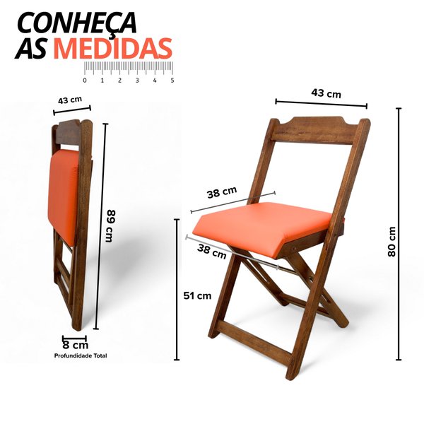 51 cadeira dobravel retratil imbuia de madeira com estofado fpf