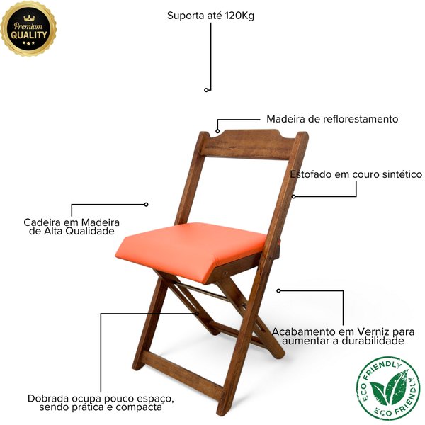 52 cadeira dobravel retratil imbuia de madeira com estofado fpf