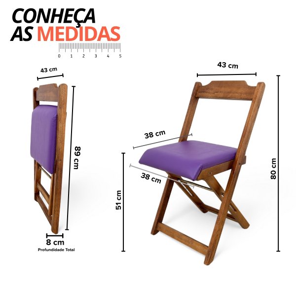 58 cadeira dobravel retratil imbuia de madeira com estofado fpf