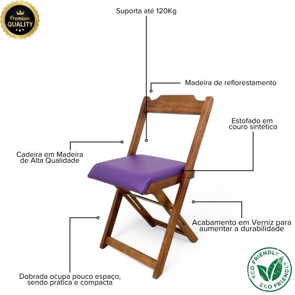 59 cadeira dobravel retratil imbuia de madeira com estofado fpf