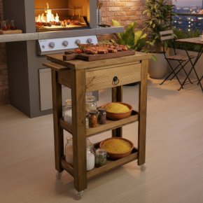 01 carrinho franca mesa de apoio rustico gaveta e 2 prateleiras