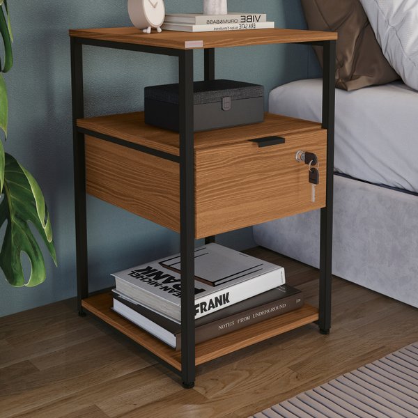 14 modulo auxiliar prateleiras e gaveta com chave mdp e aco