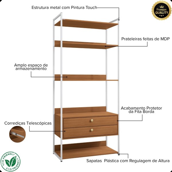 17 armario multiuso estante organizadora 2 prateleiras 3 gavetas