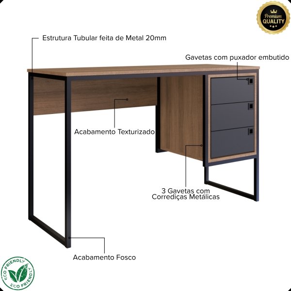 06 conjunto home office industrial escrivaninha com gaveteiro e cadeira executiva pro