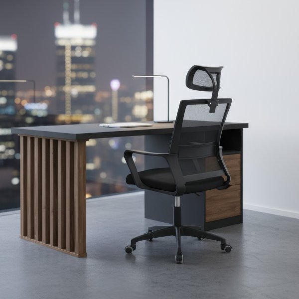 01 conjunto home office executivo mesa florence cadeira giratoria pro preto