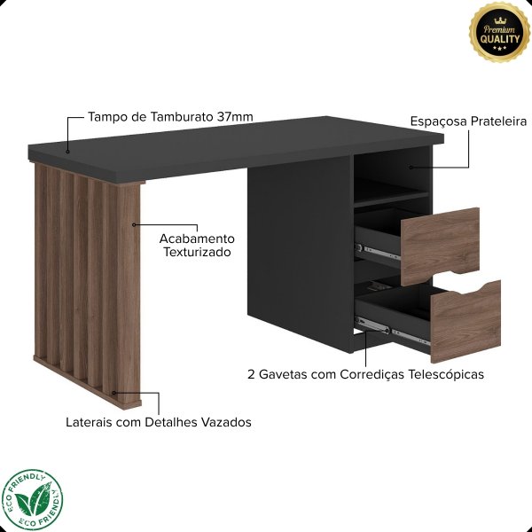 03 conjunto home office executivo mesa florence cadeira giratoria pro preto