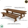 03 kit conjunto mesa rustica com 2 bancos franca 2m