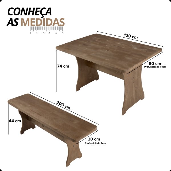 02 kit conjunto mesa rustica com 2 bancos franca 1 20m