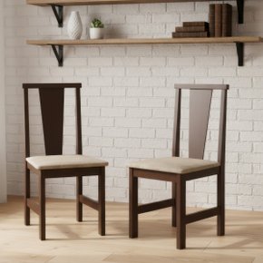 01 kit 2 cadeiras prime em madeira castanho com assento estofado