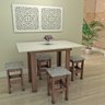 04 conjunto mesa dobravel 110cm mdf e madeira com 4 banquetas baixas