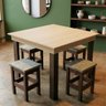 01 conjunto mesa dobravel 90cm mdf e madeira com 4 banquetas baixas