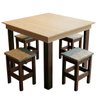 02 conjunto mesa dobravel 90cm mdf e madeira com 4 banquetas baixas