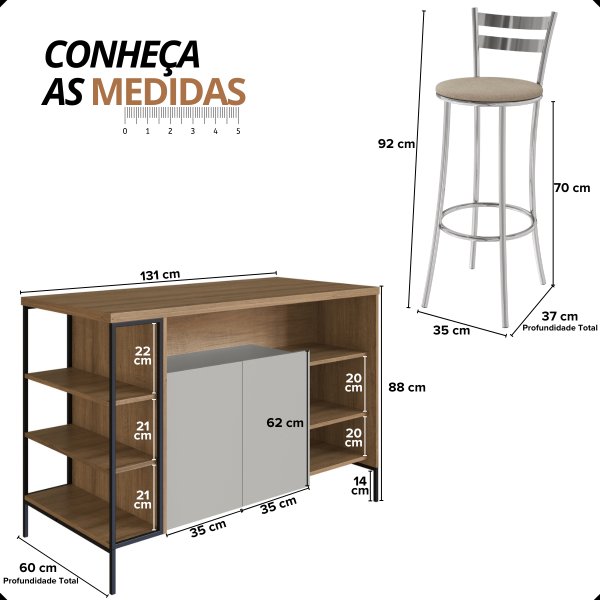 02 bancada gourmet ilha industrial mel arenas com 2 banquetas jade