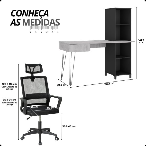 02 conjunto escritorio sala estudos mesa fusion com cadeira executiva