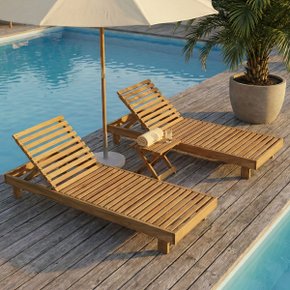 01 conjunto piscina espreguicadeira maju e banquinho ibira madeira macica