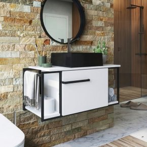 09 gabinete para banheiro suspenso industrial com cuba ametista preta