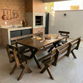26 conjunto mesa madeira macica para churrasco mesa 4 bancos imbuia