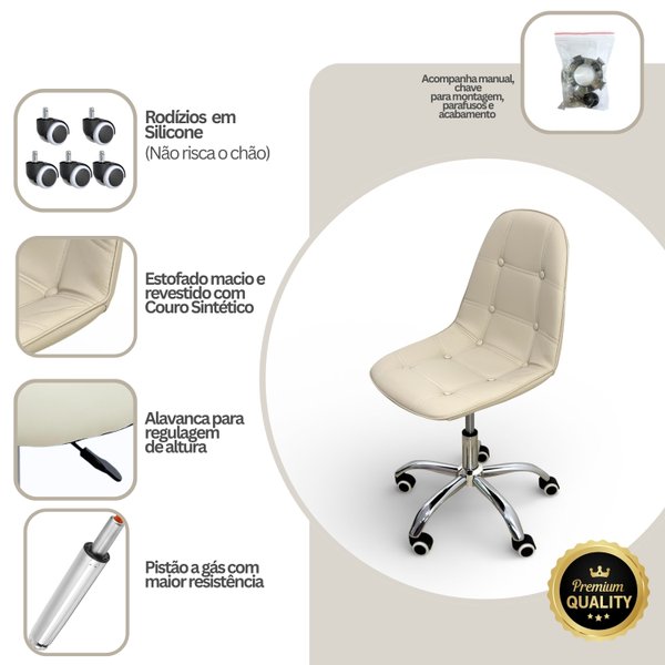 14 cadeira para escritorio estofada com base giratoria botone nude