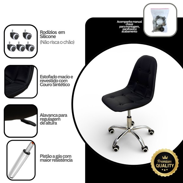 19 cadeira para escritorio estofada com base giratoria botone nude