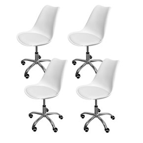 01 kit 4 cadeira para escritorio estofada com base giratoria icaro