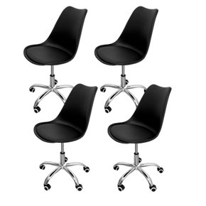 03 kit 4 cadeira para escritorio estofada com base giratoria icaro