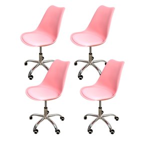 04 kit 4 cadeira para escritorio estofada com base giratoria icaro