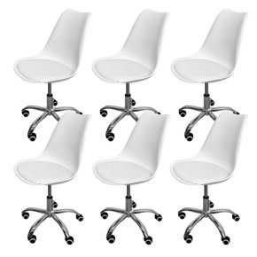 01 kit 6 cadeira para escritorio estofada com base giratoria icaro
