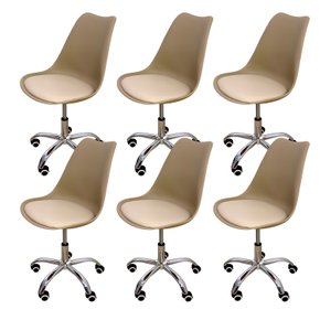 02 kit 6 cadeira para escritorio estofada com base giratoria icaro