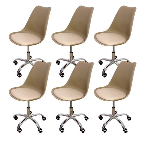 02 kit 6 cadeira para escritorio estofada com base giratoria icaro