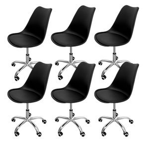 03 kit 6 cadeira para escritorio estofada com base giratoria icaro