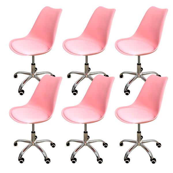 04 kit 6 cadeira para escritorio estofada com base giratoria icaro