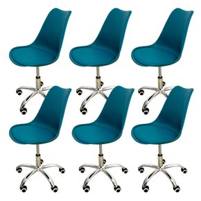 05 kit 6 cadeira para escritorio estofada com base giratoria icaro