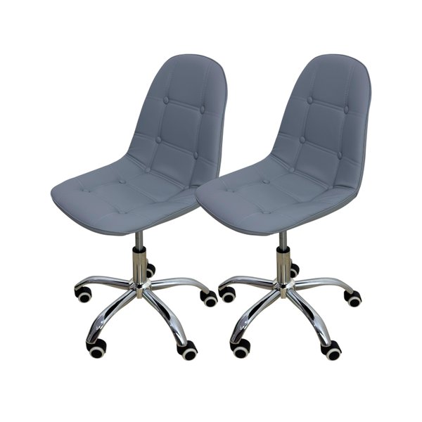 02 kit 2 cadeira para escritorio estofada com base giratoria botone