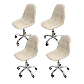 03 kit 4 cadeira para escritorio estofada com base giratoria botone