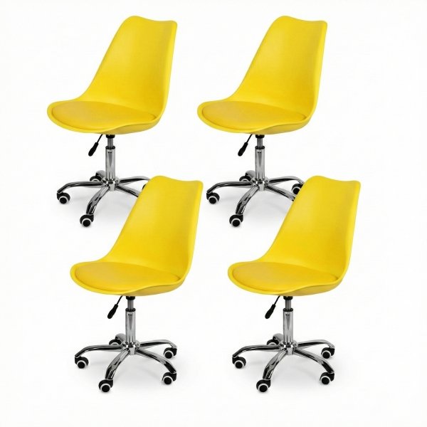 Kit com 4 cadeiras giratórias ícaro estofadas na cor amarelo Kit com 4 cadeiras giratórias ícaro estofadas na cor amarelo