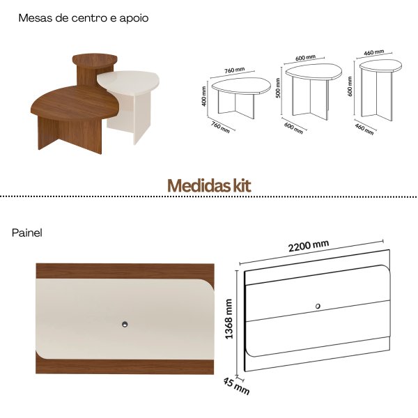 03 sala de estar completa rack painel buffet mesa centro e apoio elegance cedro off white