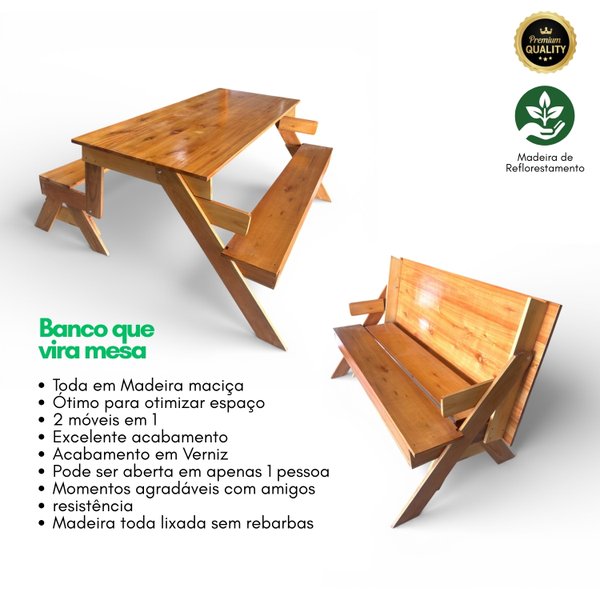 03 banco de madeira que vira mesa 6 lugares