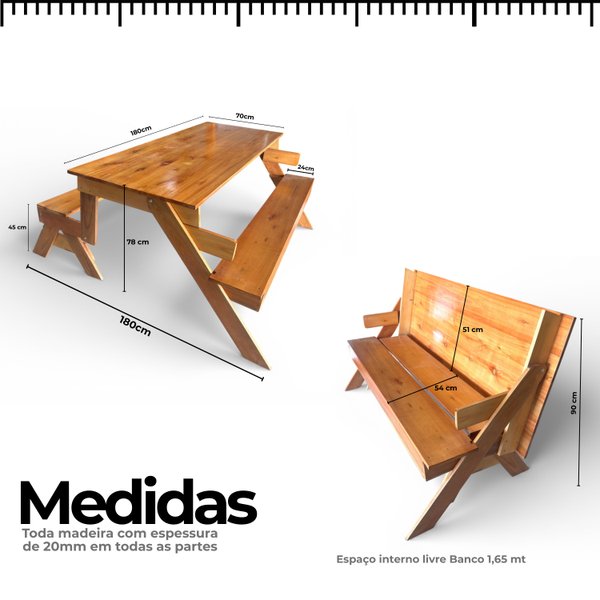 01 banco de madeira que vira mesa 6 lugares mel