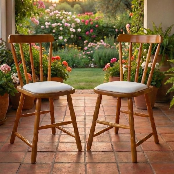 20 kit 2 cadeiras de madeira na cor mel estofadas dalas linho naturale