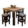 01 conjunto mesa 90cm mdf e madeira com 4 banquetas baixas castanho carvalho