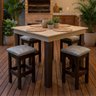 02 conjunto mesa 90cm mdf e madeira com 4 banquetas baixas castanho carvalho