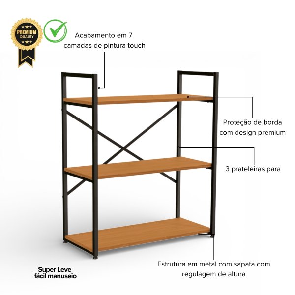 35 estante industrial metal e madeira organizador baixo 85x72cm