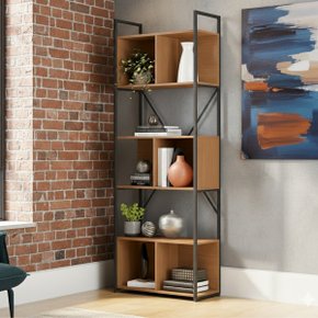 29 estante estilo industrial metal e madeira organizador 202x72cm