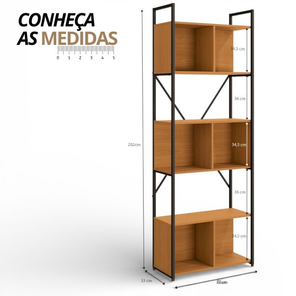 30 estante estilo industrial metal e madeira organizador 202x72cm