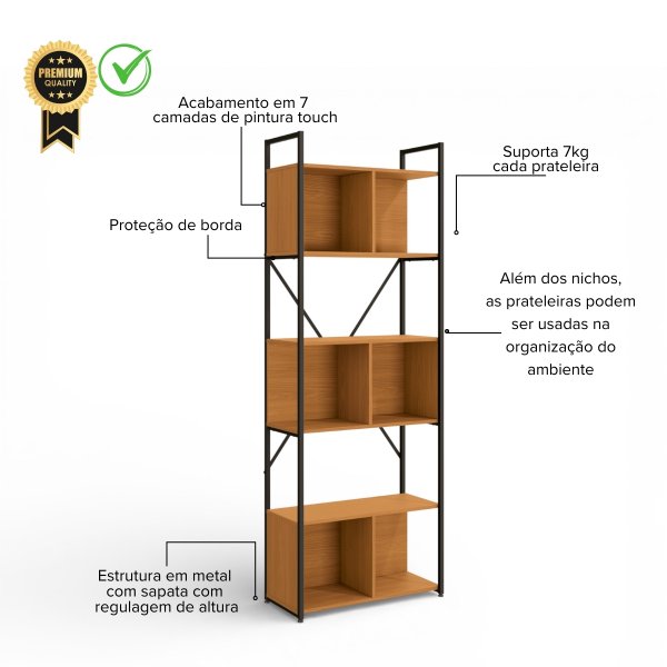 31 estante estilo industrial metal e madeira organizador 202x72cm