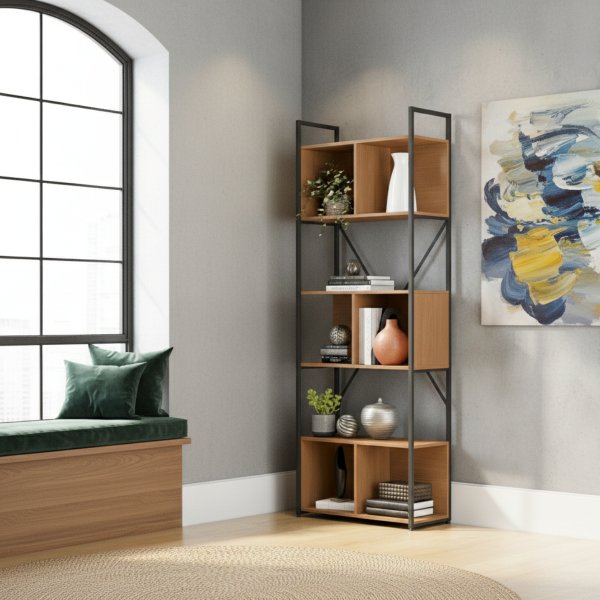 35 estante estilo industrial metal e madeira organizador 202x72cm